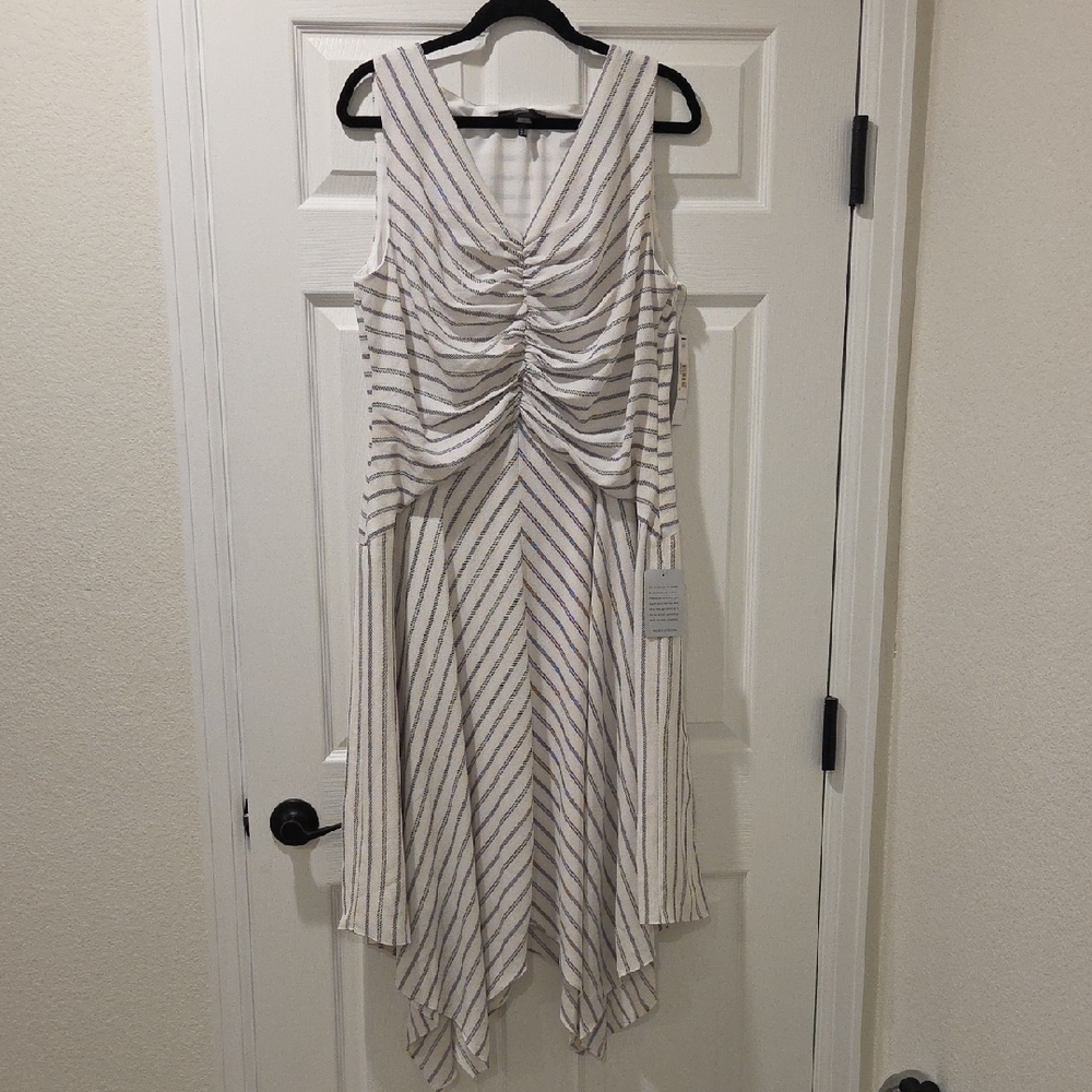 NWT Maggy London Asymmetrical Striped Dress in Cream and Black
